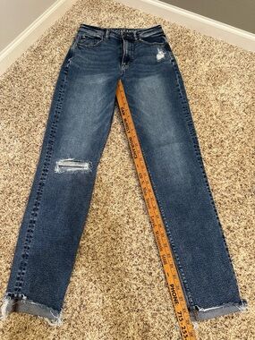 American Eagle Outfitters Women's Straight-Leg Distressed Jeans - Blue